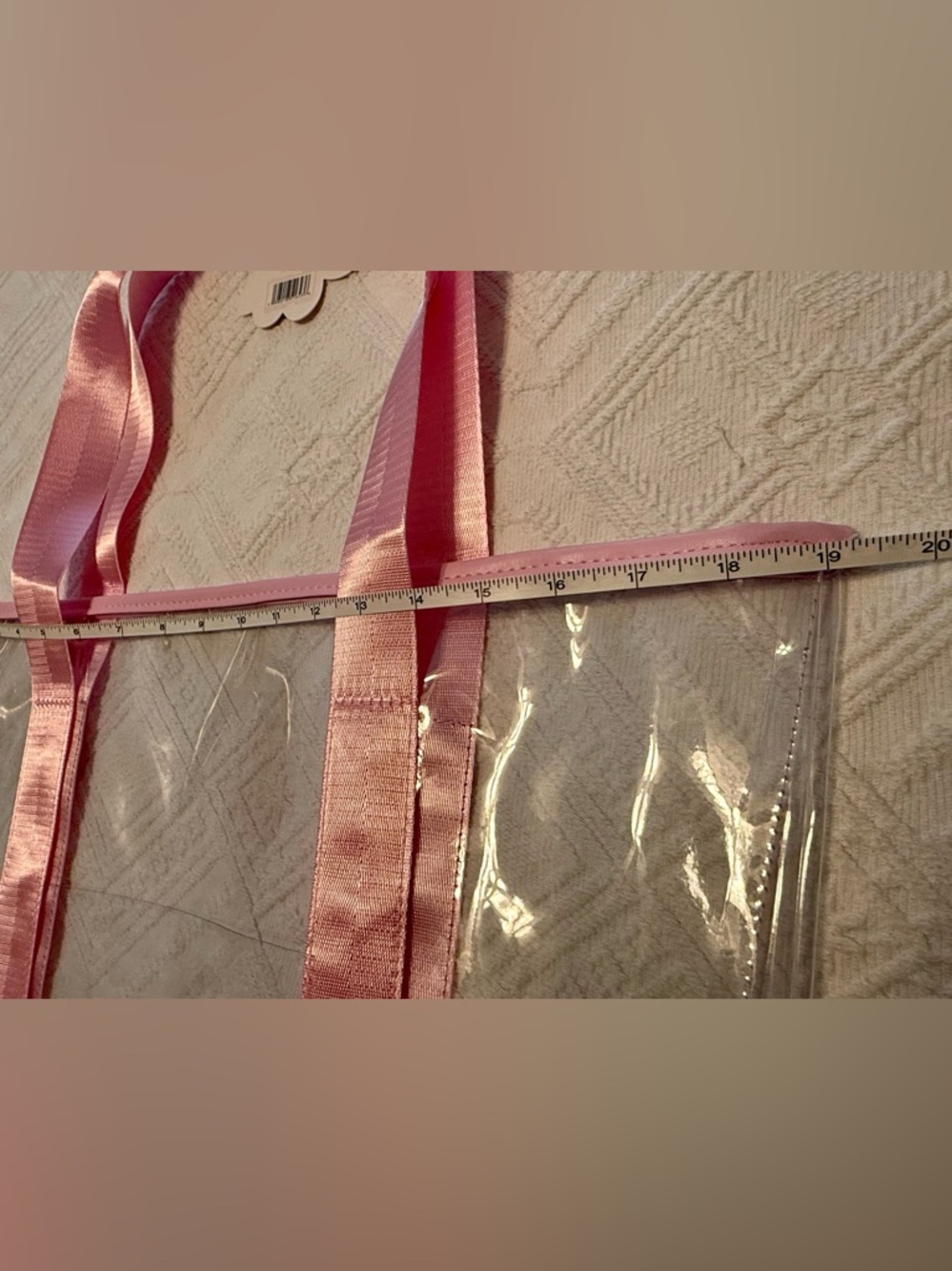 Tote bag - clear w/pink handles straps. 19x14x3. New w/tags. No flaws. - Picture 8 of 11